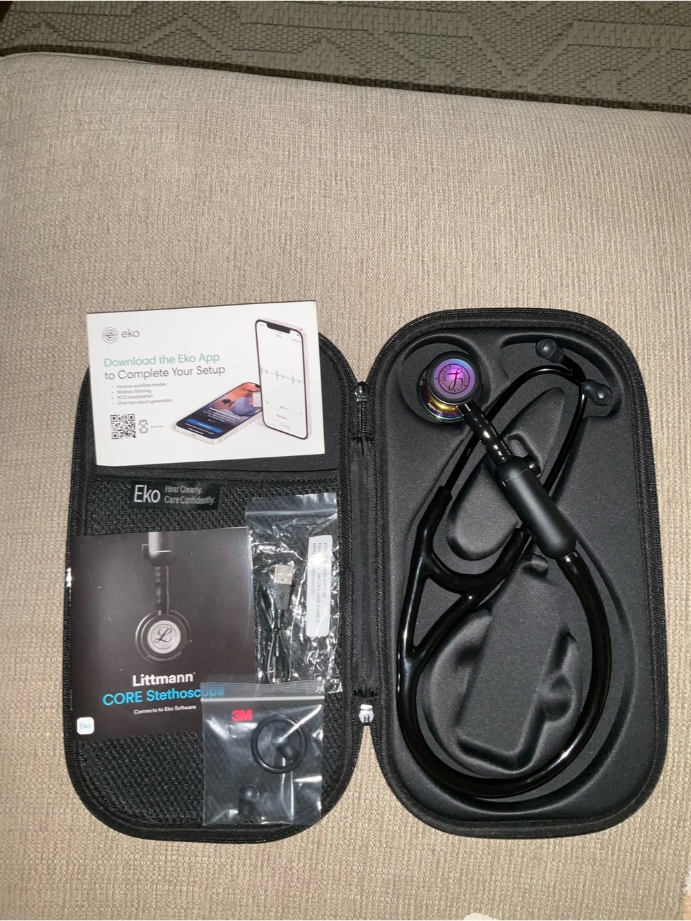 Littmann CORE Digital Stethoscope in Black with Rainbow Chestpiece